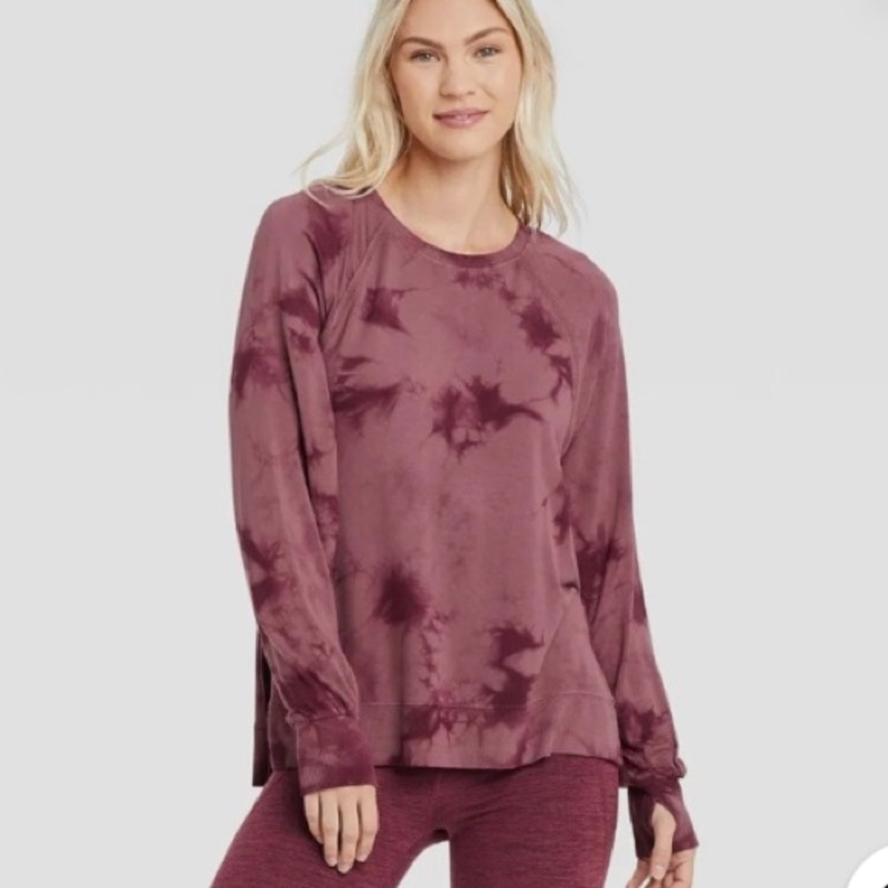 JoyLab Soft Lightweight Sweatshirt Tie Dye Crushed Berry Women's | L